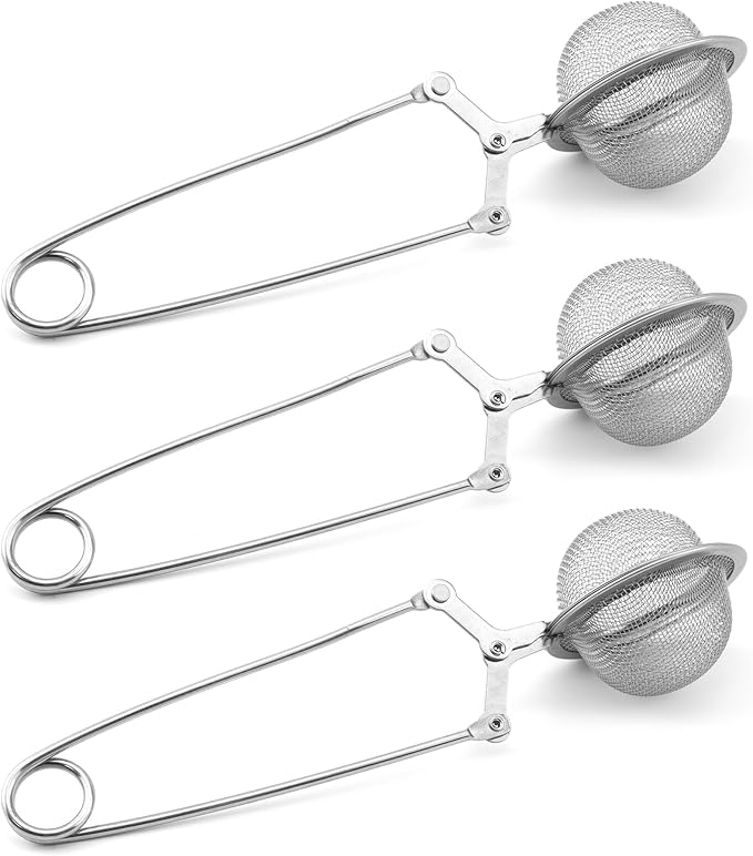 3 Pack Snap Ball Tea Strainers with Handle, Premium Stainless Steel Fine Mesh Loose Tea Ball Infusers Steepers for Herbal Spices Seasonings - Bloomnest