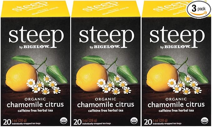 steep Organic Chamomile Citrus Herbal 20 Count Box (Pack of 3), Certified Organic, Gluten-Free, Kosher Tea in Foil-Wrapped Bags - Bloomnest