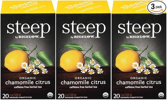 steep Organic Chamomile Citrus Herbal 20 Count Box (Pack of 3), Certified Organic, Gluten-Free, Kosher Tea in Foil-Wrapped Bags - Bloomnest
