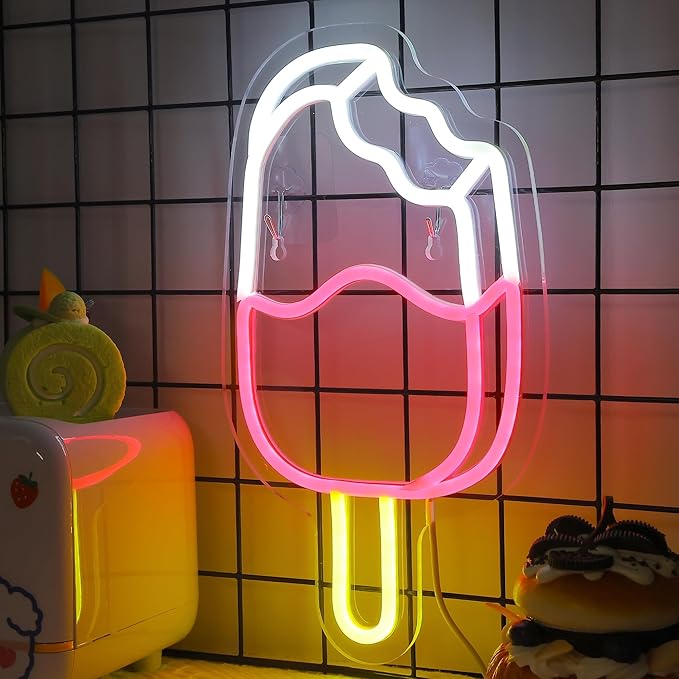 Attivolife Ice Pop Neon Sign for Wall Decor, Light up Delicious Popsicle LED Lamp with Dim USB Powered, Unique Business Fast Food Shop Restaurant Decoration, Christmas Day Birthday party - Bloomnest