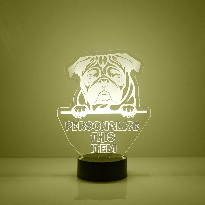 Dog LED Light for Dog Lovers, Custom Engraved with Your Name or Text, Includes Remote with 16 Colors (Pug Puppy) - Bloomnest