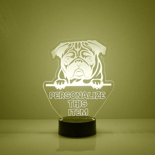 Dog LED Light for Dog Lovers, Custom Engraved with Your Name or Text, Includes Remote with 16 Colors (Pug Puppy) - Bloomnest