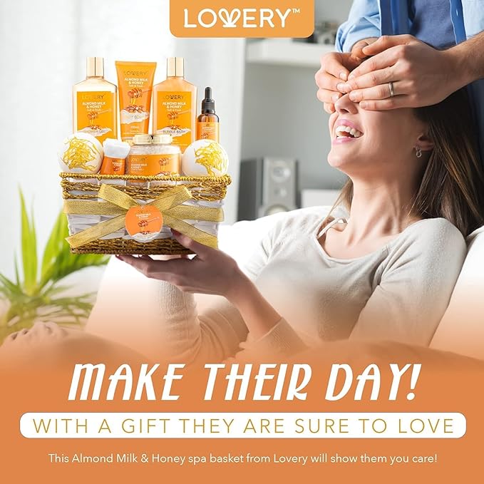 Gifts for Women Gift Basket for Women - 10 Pc Almond Milk & Honey Beauty & Personal Care Set - Valentines Day Gifts for Her Home Bath Package - Spa Self Care Kit - Birthday, Mom, Anniversary Gift - Bloomnest