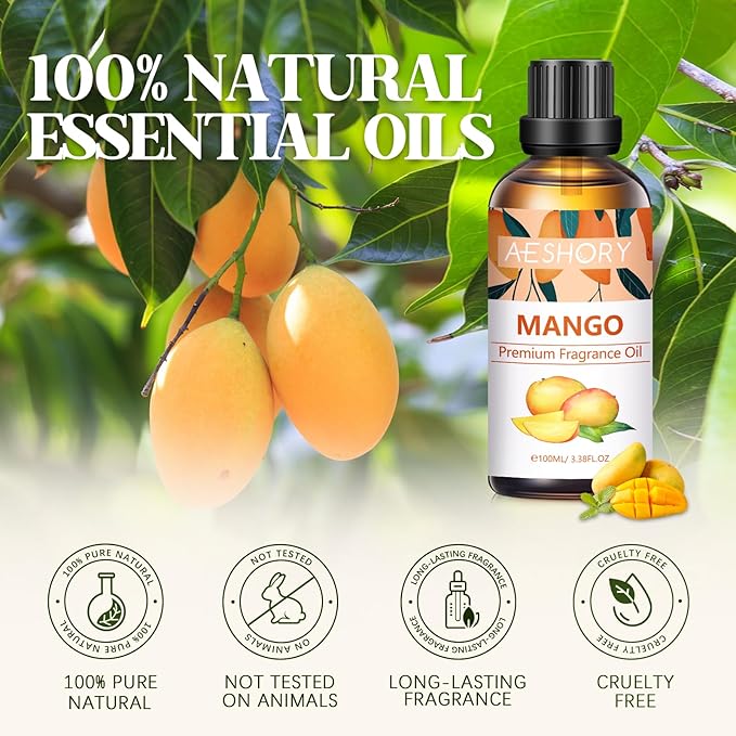 Mango Fragrance Oil 3.38FL.OZ - Aromatherapy Essential Oils for Diffusers for Home, Mango Scented Oils for Massage, Soap Candle Making Scents - 100ML - Bloomnest