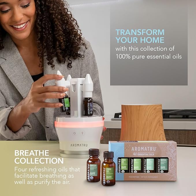 Breathe Essential Oil Kit – Spanish Sage, Pine, Lemon Eucalyptus, and Ravintsara – Organic & Wildcrafted – ISO Certified – No Synthetic Fillers – Ethically Sourced - Bloomnest