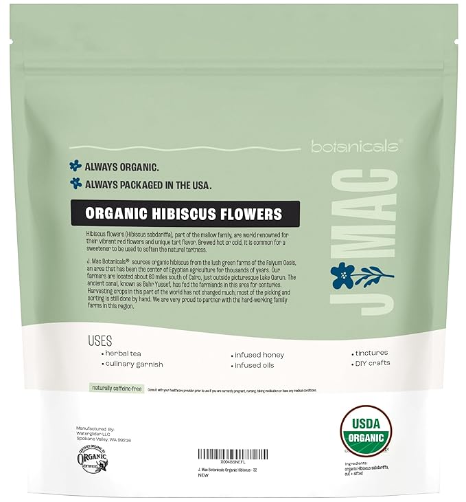 J MAC BOTANICALS Certified Organic Hibiscus Flower (2 Pounds), Hibiscus Tea, Cut & Sifted Flowers, Flor de Jamaica - Bloomnest