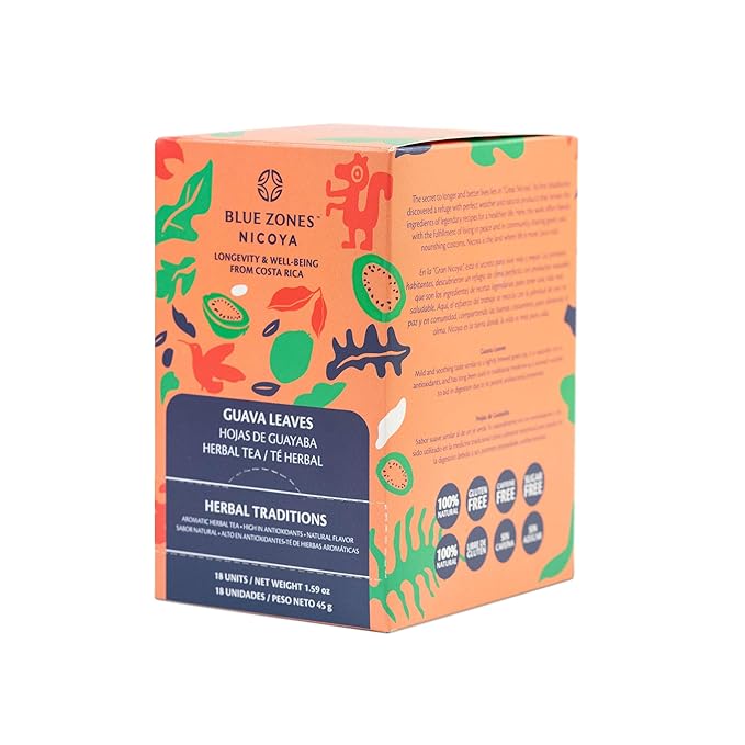 Blue Zones Nicoya - Guava Leaf Flavored Tea Bags - 100% Natural, and Refreshing - High Micronutrients - Gluten, Caffeine, Sugar-Free - Pack of 18 (1.59 oz/ 45 g) - Bloomnest