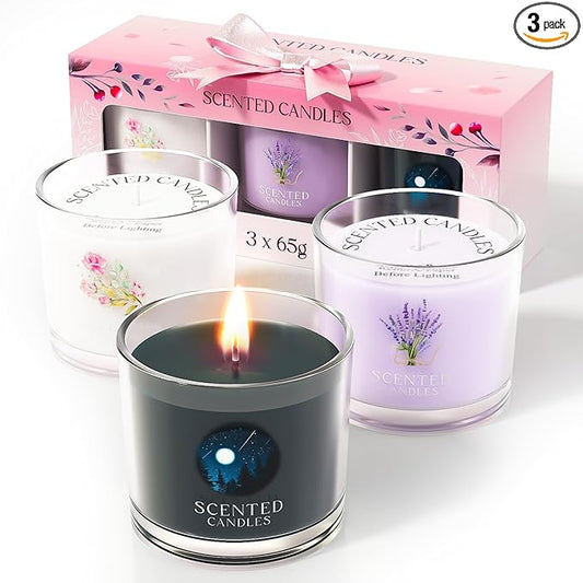Scented Candles Gifts for Men, Candle Gift Set for Her, 3 Scented Votive Candles, Birthday Gifts for Women/Men (Black+Purple+White, 7 oz) - Bloomnest