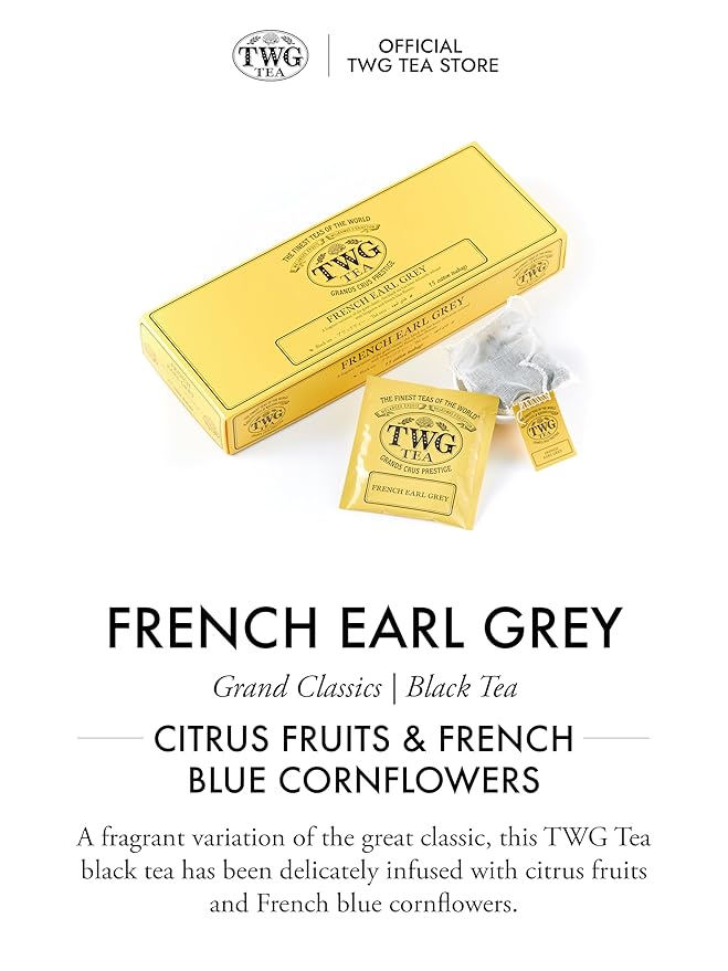 TWG Tea | French Earl Grey | Black Tea | Citrus Fruits & Blue Cornflowers | 15 Hand Sewn Cotton Tea Bags | Gift Set - Bloomnest