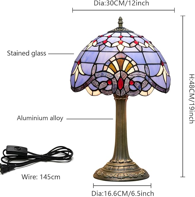 Tiffany Lamp Stained Glass lamp 12 inches Bedside Table Lamps for Living Room Bedroom Dorm Kitchen Home Decor Festival Birthday Gift,Blue Baroque - Bloomnest