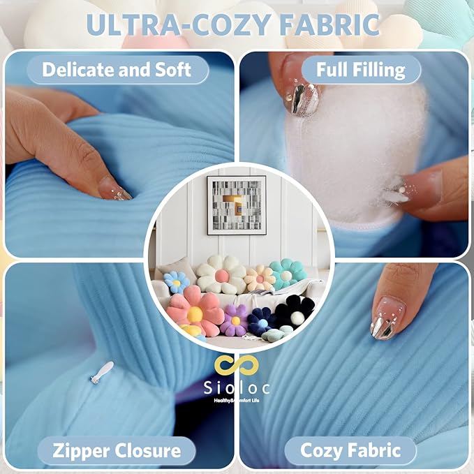 Sioloc Flower Shaped Throw Pillow - Butt Cushion & Seating Cushion, Cute Room Decor & Plush Pillow for Bedroom, Sofa, Chair (Blue, 29.5" )