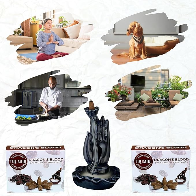 Dragons Blood Backflow Incense Cones - Total 20 Incense Cones Waterfall - Dual Pack of 10 Incense Backflow Cones - Waterfall Incense Cones - Incense Waterfall Cones TRUMIRI