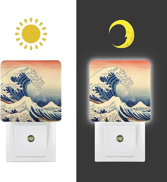 Ocean Waves Night Light, Plug into Wall Decor Nightlights for Bedroom, Bathroom, Hallway, Kitchen, with Dusk to Dawn Light Auto Sensors LED Night Lights for Boys Girls Women Men Room Gifts - Bloomnest