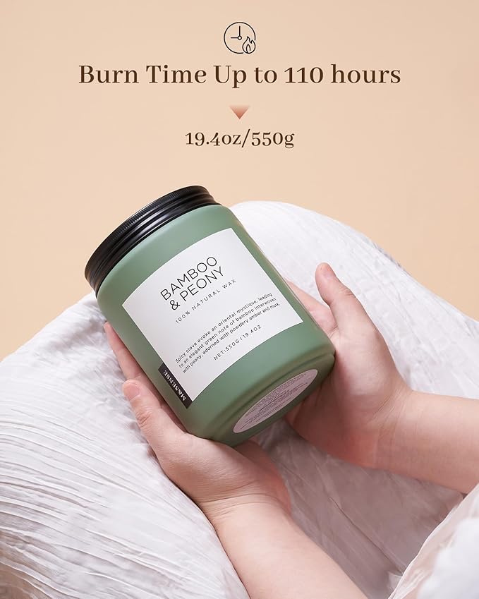 M&SENSE Bamboo Peony Spring Large Candles for Home Scented 19.4oz 110 Hour Long Lasting Burn Natural Organic Soy Candle Gifts for Women, Fresh Smelling Aromatherapy Gifts for Stress Relief - Bloomnest