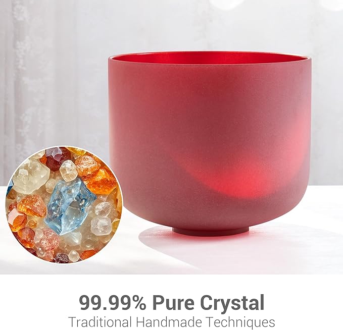 432hz 8 inch Red C Note Root Chakra Quartz Crystal Singing Bowl with Resonance Striker for Healing Mindfulness Meditation Yoga Sound Baths - Bloomnest