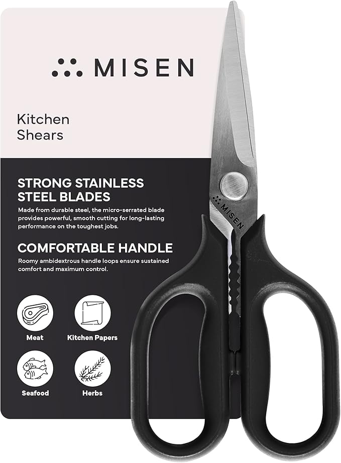 Misen Heavy Duty Kitchen Shears - Comfortable Ambidextrous Scissors for Meat, Poultry, Herbs & More - Easy to Clean - German Stainless Steel - Small | Black - Bloomnest