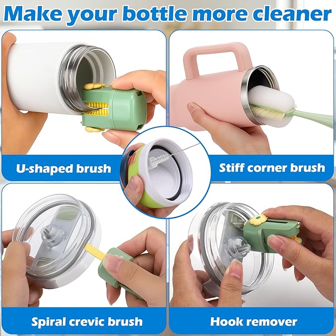 Palksky 5 in 1 Water Bottle Cleaning Brush Set, Multifunctiona Brush and Straw Cleaner for Owala/Stanley/Hydro/Yeti/Simple Modern Cup Accessories Palksky
