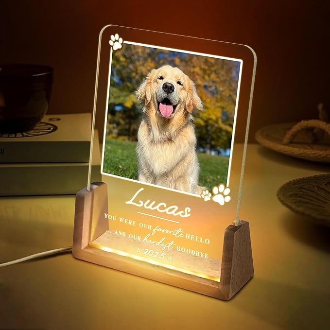 Personalized Pet Memorial LED Night Light, Custom Photo Pet Lover Keepsake, Dog Memorial Sympathy Gift, Personalized Light Up Sign for Dog Lovers, Custom Dogs Photo Gifts for Home Decor - Bloomnest
