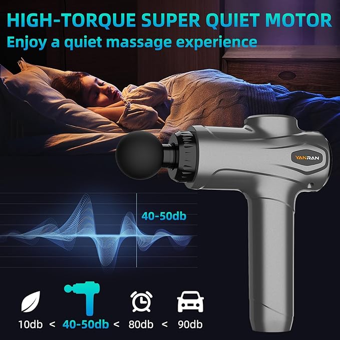 YANRAN Deep Tissue Massage Gun Portable, Percussion Massage Gun with 7 Levels & 6 Massage Heads, Electric Massager for Muscles Pain Relief, Gifts for Men Women Athletes for Sports and Relaxation - Bloomnest