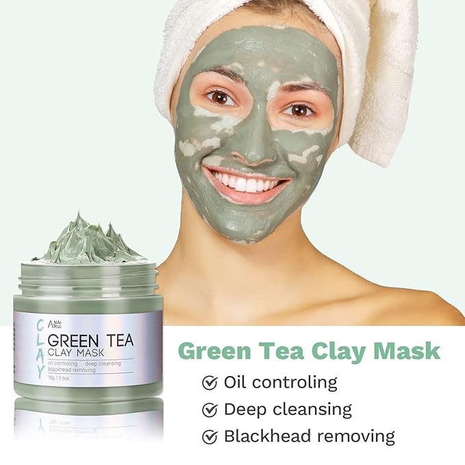 ANAI RUI 3 Pcs Face Mask Set - Turmeric Clay Mask - Green Tea Face Mask - Dead Sea Mud Mask for Oily Skin, Blackheads & Pores - Spa Gift Set Self Care Valentines Day Gifts for Women (2.5 oz Each) - Bloomnest