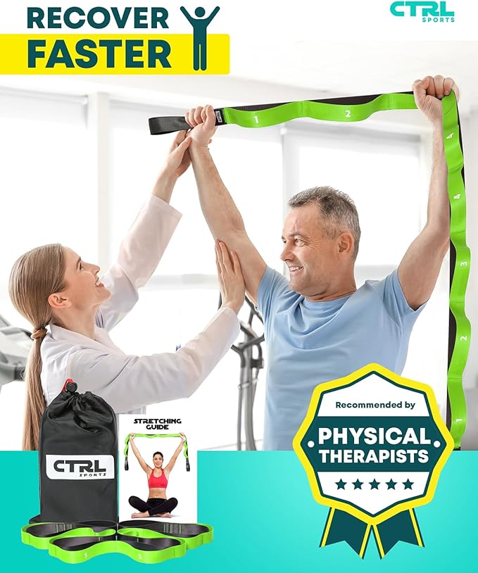 Stretching Strap with Loops - Non Elastic Stretch Band for Physical Therapy, Yoga Strap for Stretching Equipment, Stretch Bands for Exercise and Flexibility - Fascia, Hamstring & Leg Stretcher Belt - Bloomnest