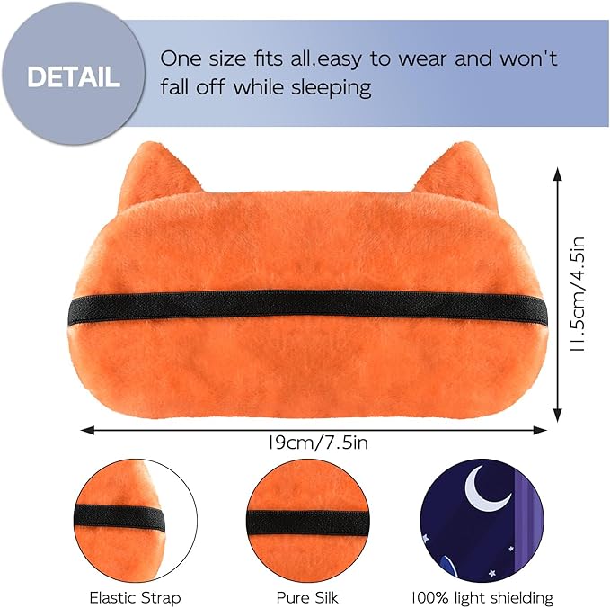 Cute Sleep Masks Cartoon Animal Fox Eye Masks Soft Plush Sleeping Mask Travel Blindfold Eye Shade for Kids Girls & Adults (Fox) - Bloomnest