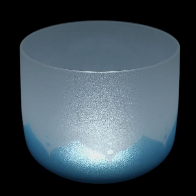 Leize Blue Lotus Design Crystal Singing Bowl G Note Throat Chakra Blue 8" with Heavy Duty Carrying Case Suede Striker - Bloomnest