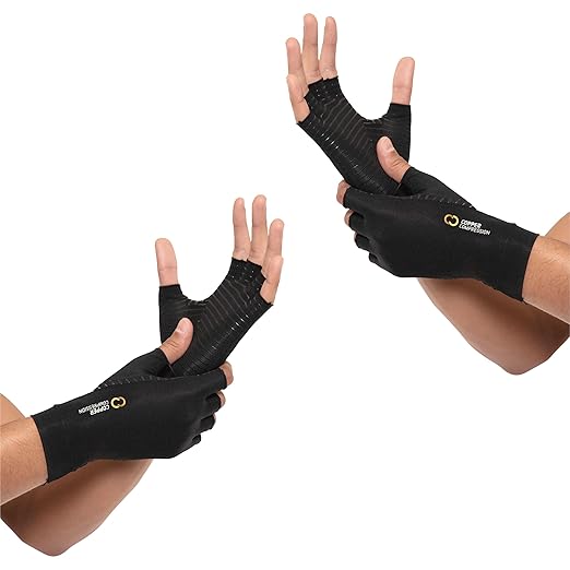 Copper Compression Arthritis Gloves | Fingerless Arthritis Carpal Tunnel Pain Relief Gloves For Men & Women | Hand Support Wrist Brace For Rheumatoid, Tendonitis, Swelling, Crocheting 2 Pairs Black L - Bloomnest