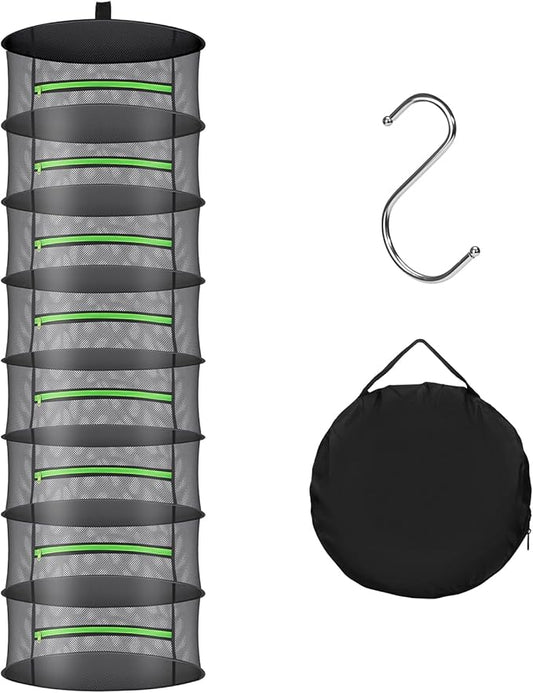 Herb Drying Rack with Mesh Design - Hanging Herb Dryer with Green Zipper for Garden, Home, Indoor or Outdoor Use (8layer) - Bloomnest