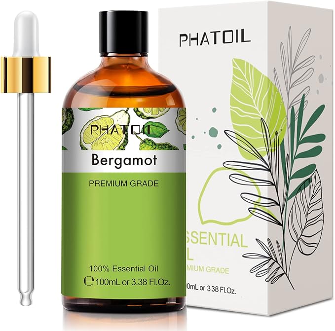 PHATOIL 3.38FL.OZ Bergamot Essential Oil, for Aromatherapy Diffusers, Humidifiers, Great for DIY Candle and Soap Making, Huge 100ML Bottle - Bloomnest