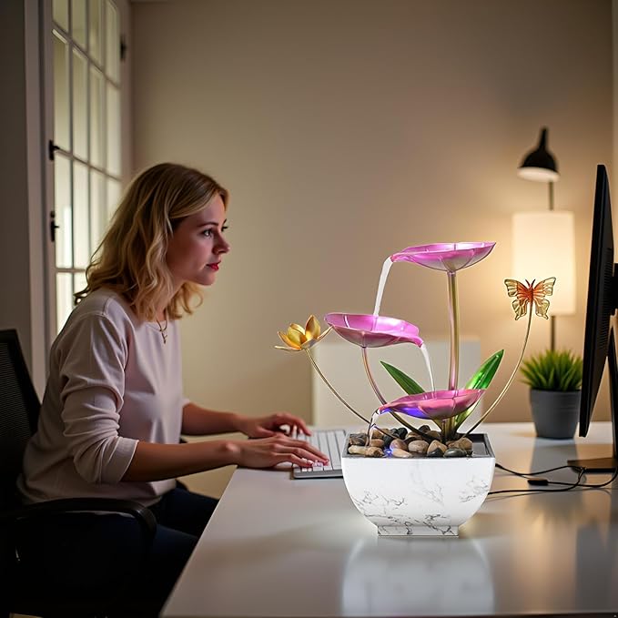 Gold Tabletop Indoor Relaxation Water Fountain, (Pink) - Bloomnest