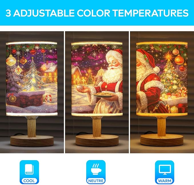 Mrs. Claus Table Lamp LED 3-Color Pressed Bedside for Merry Christmas, Mrs. Claus Shade Christmas Table Lamp with Wood Base for Bedroom Living Room Desk Office - Bloomnest