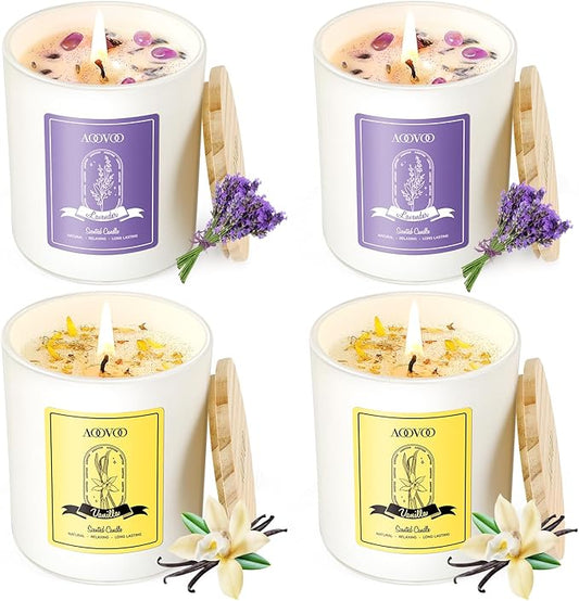 AOOVOO Lavender Candles Set for Women - 4 Pack Candles for Home Scented, 28 oz 200 Hour Long Lasting Aromatherapy Candle with Crystals Inside, Birthday Gifts Christmas Candle for Women Mom - Bloomnest