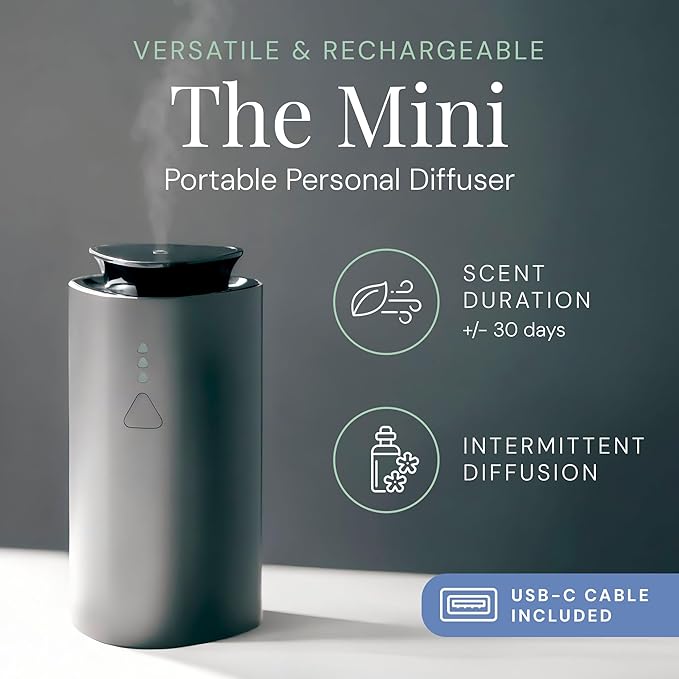 Air Esscentials The Mini Essential Oil Diffuser for Home, Waterless & Smart Portable Diffuser for Essential Oils, USB-C & Rechargeable with Adjustable Settings, Covers 300 Sq. Ft., Black - Bloomnest