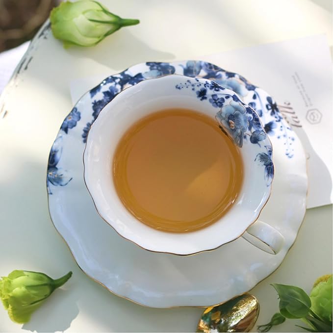21-Piece Bone China Tea Set for Adults, Blue and White Porcelain Tea Set for 6, Vintage Floral Tea Cup Set With Teapot, Tea Party Sets for Women Gift，Gift Box - Bloomnest