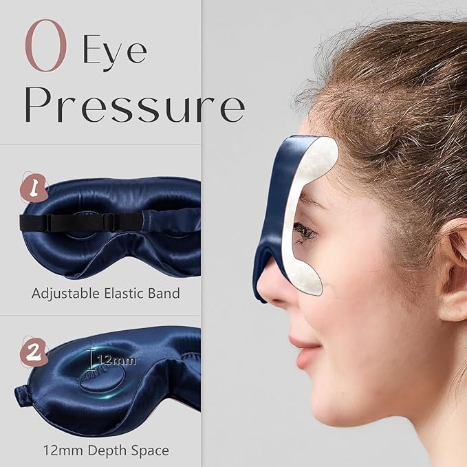 ZIMASILK Adjustable 22 Momme 100% Mulberry Silk Sleep Mask, Upgraded 3D Contoured Cup Eye Mask for Sleeping, Super Soft & Breathable Blindfold, Blackout for Deep Sleeping (Navy Blue) - Bloomnest