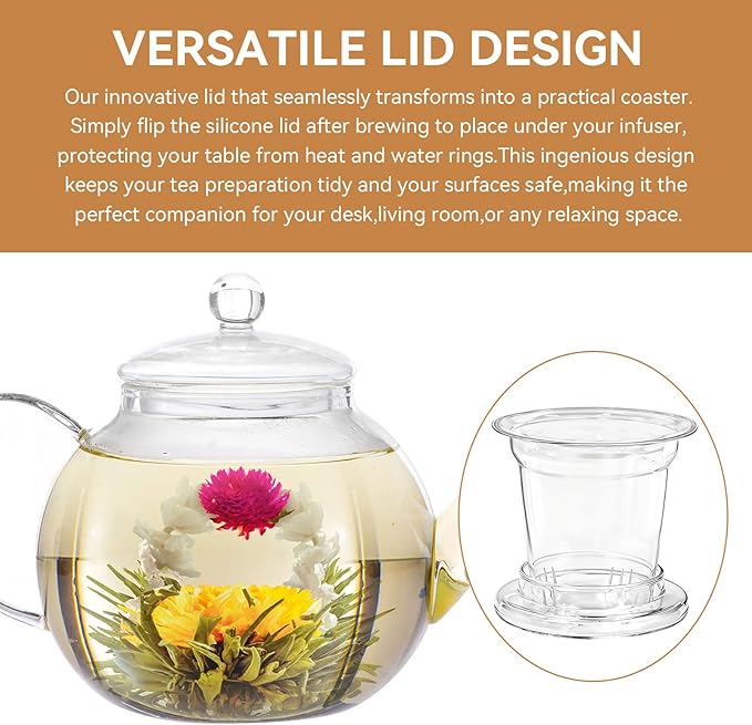 Universal Glass Tea Cup Infuser With Dual-Purpose Lid/Coaster for Teabloom,Glass Filter for Loose Leaf Tea Steeper Basket,Leak Proof Lid,Heat Resistant Cup With Filter - Bloomnest