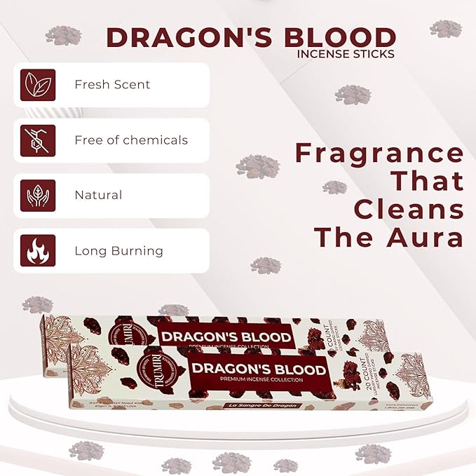 Dragons Blood Incense Sticks for Protection - Total 120 Insence-Sticks - 6 Packs of 20 Insense - Inciensos - Inscents - Natural Non Toxic Ingredients - Incents - Incence - Inscense - Insents TRUMIRI
