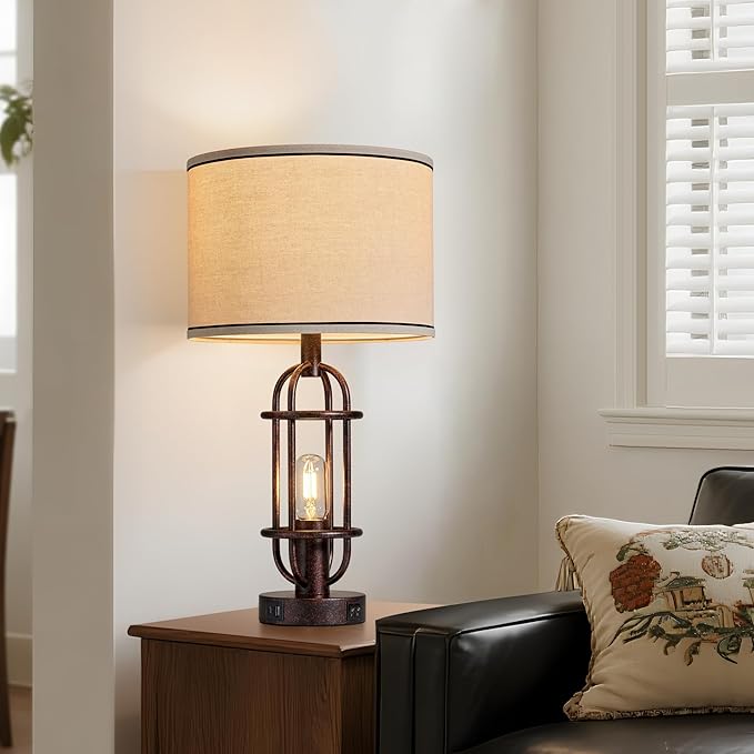 22.3" Table Lamps for Living Room Set of 2, Farmhouse Lamps for Nightstand, Vintage Table Lamps for Bedroom with USB Ports, Bulbs Included - Bloomnest