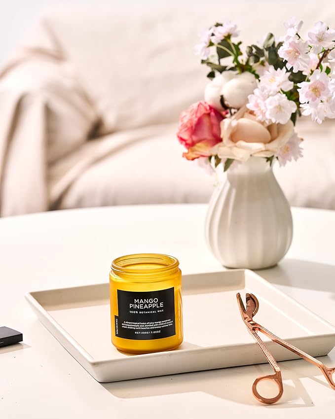 M&SENSE Mango Pineapple Tropical Scented Candle, 7.05oz Non Toxic Natural Soy Wax 50 Hours Long Lasting Burn Fruit Scent Summer Gifts for Housewarming, 2 Wick Aromatherapy Candle for Women Men - Bloomnest
