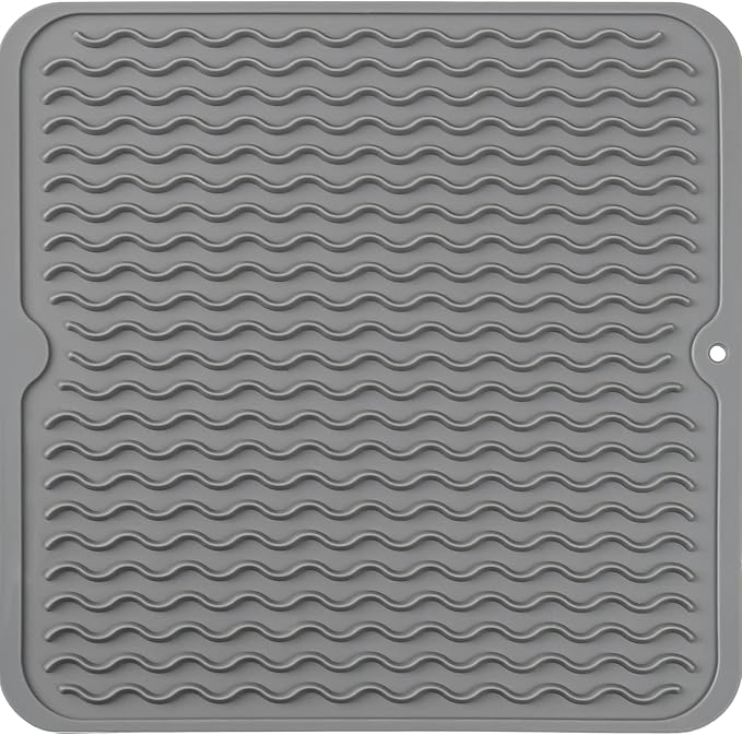 Silicone Dish Drying Mat for Multiple Usage,Easy clean,Eco-friendly,Heat-resistant Silicone Mat for Kitchen Counter or Sink,Refrigerator or Drawer liner Grey M 12 inches x 12 inches - Bloomnest