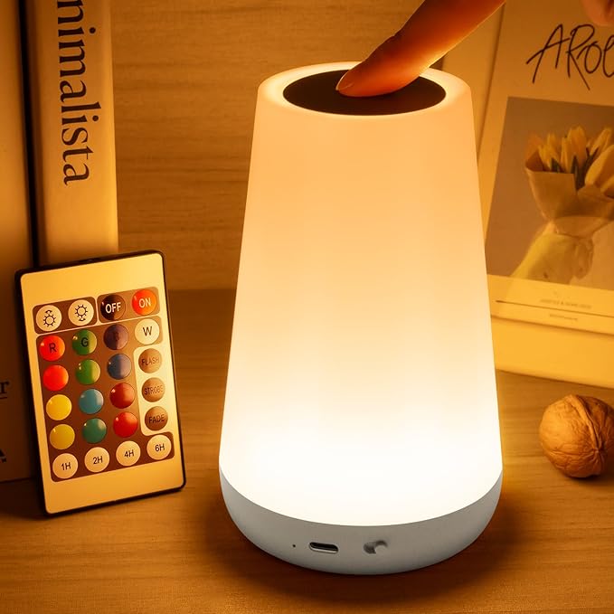 Auxmir Night Light, Dimmable Touch Lamp for Bedroom, Portable Rechargeable Bedside Table Lamp for Baby Nursery, 13 RGB Colors & 5 Brightness, Night Lights for Bedroom Living Room Bathroom Hallways - Bloomnest