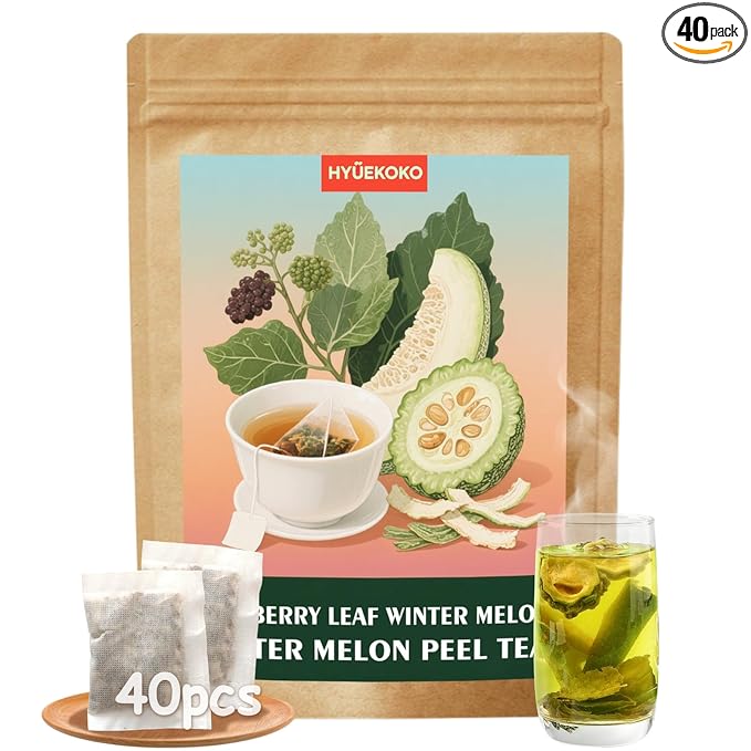 40 Bags Mulberry Leaf Winter Melon & Bitter Melon Peel Tea, Caffeine-Free Natural Ingredients Herbal Tea Bags, Supports Lung Cleanse, No Additives, Daily Enjoyment Tea for Men & Women - Bloomnest
