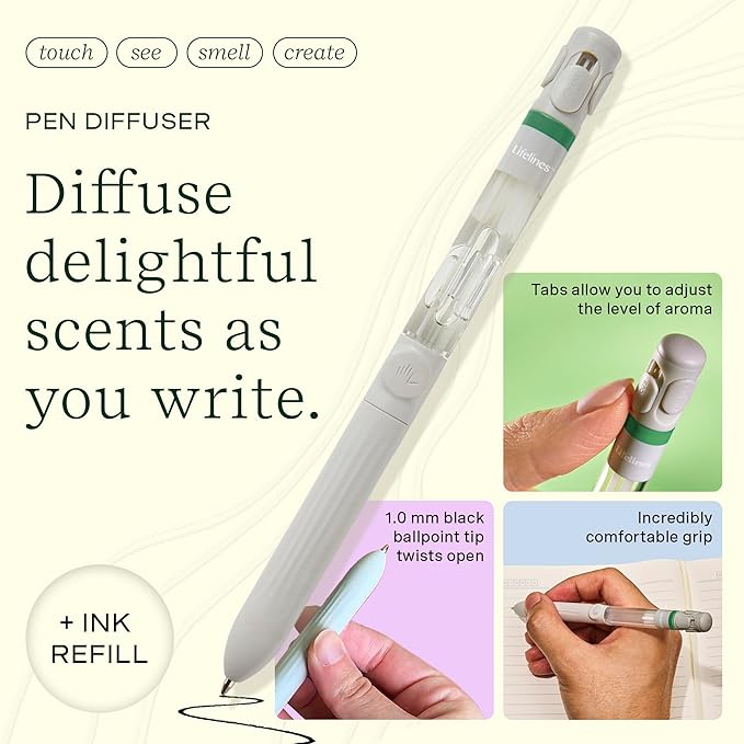 Lifelines Pen Diffuser, Walk in the Woods - 1mm Black Ballpoint Pen with Scented Essential Oil Blends – Aromatherapy Diffuser & Sensory Immersion Diffuse Aroma As You Write - Bloomnest