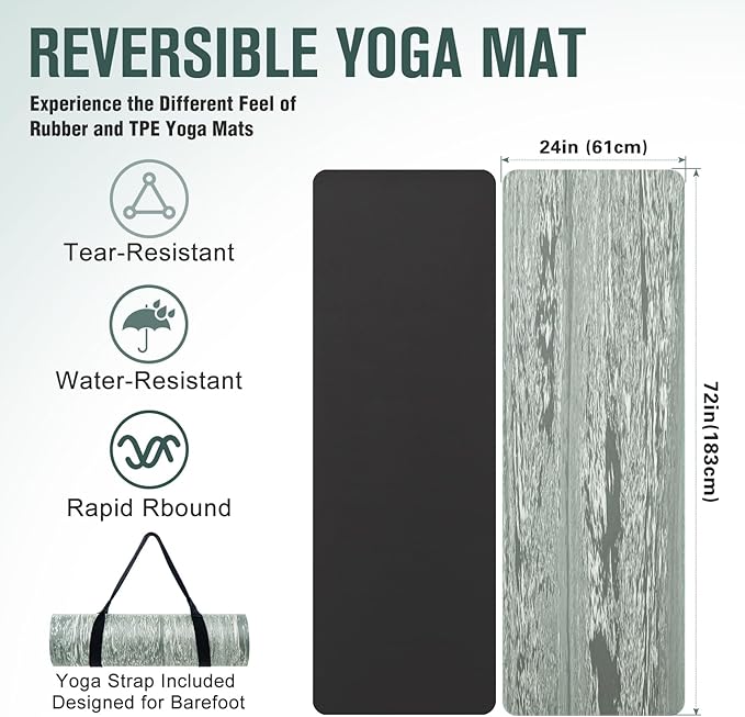 UMINEUX Extra Thick Yoga Mat, 2/5 Inch (10MM), Natural Rubber and TPE Non Slip Yoga Mats with Strap for Women Men, Eco Friendly Exercise Mat for Yoga, Pilates and Home Workout - Bloomnest