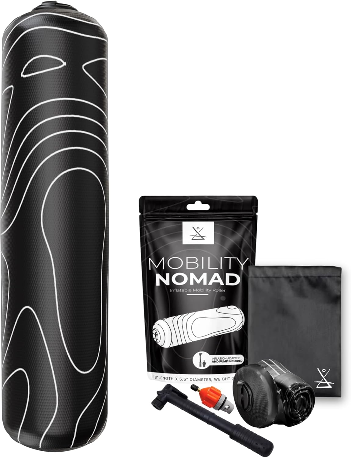 Inflatable Foam Roller – Travel Muscle Recovery Tool, Deep Tissue Massage, Physical Therapy, Hiking & Gym – Adjustable Firmness – Includes Pump, Bag & Adapters