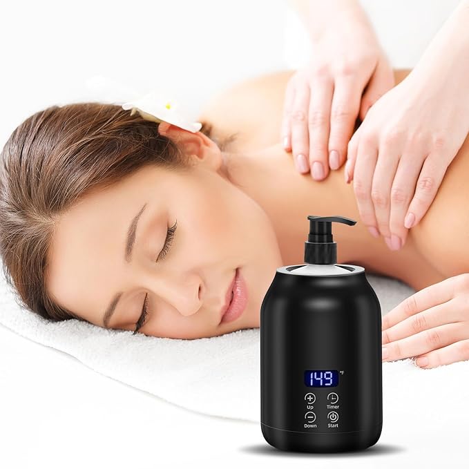 Massage Oil Warmer, Yofuly Electric Massage Oil Digital Heater with Two Oil Bottles, Portable Body Lotion Warmer Cream Heated Dispenser for SPA, Salon and Home Use, Black - Bloomnest