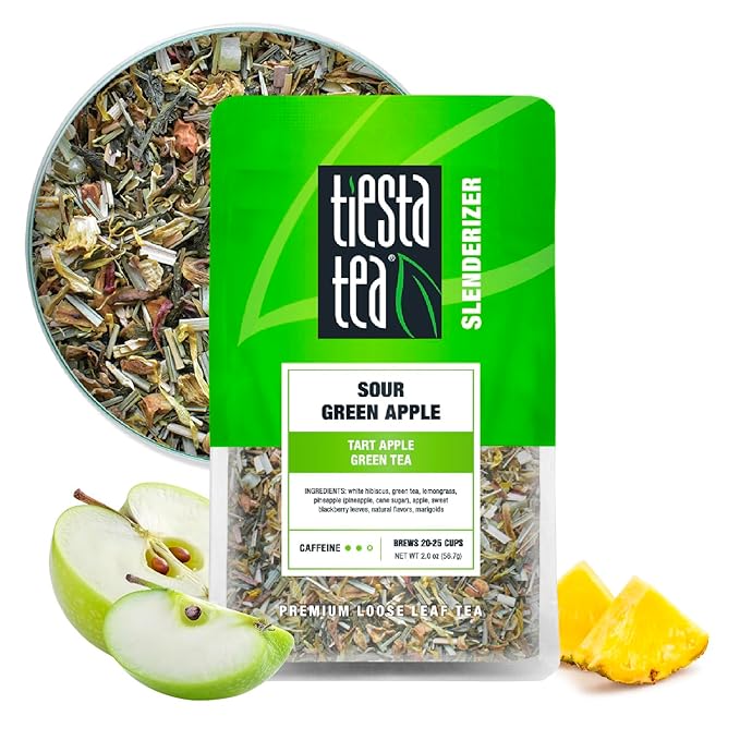 Tiesta Tea - Sour Green Apple, Loose Leaf, Tart Apple Green Tea, Medium Caffeinated Green Tea, Make Hot or Iced Tea Up to 20-25 Cups, 2 oz Resealable Pouch - Bloomnest