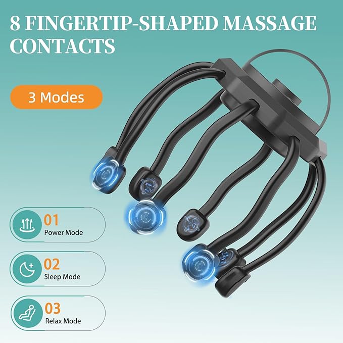 Head Massager Scalp Electric with 3 Modes, Head Massager Scalp Stress Relax Rechargeable Portable, Type-C, Head Scratcher for Stress Relax BERVASTO