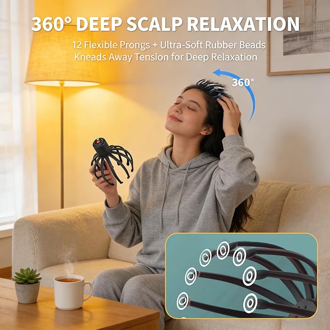 Electric Scalp Massager - 360° Rotation Head Massager with 3 Modes, Waterproof for Shower, Cordless Scalp & Hair Massager for Stress Relief, Hair Growth & Migraine Relaxation, Home & Travel Bloomnest